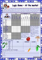 English Worksheet: Logic game (22nd) - At the market *** with key *** for intermediate ss *** fully editable *** created with WORD 2003