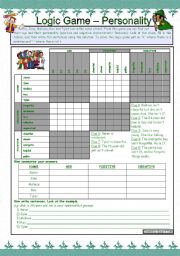 English Worksheet: Logic game (10th) - Personality *** with key *** for elementary level *** created with WORD 2003