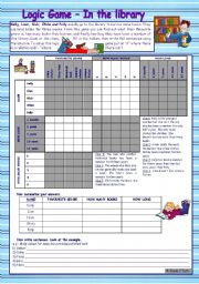 English Worksheet: Logic game (31st) *** In the library *** upper elementary *** with key *** created with WORD 2003