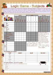 English Worksheet: Logic game (7th) - subjects *** with key *** for pre-intermediate and intermediate ss *** created with WORD 2003