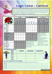 English Worksheet: Logic game (16th) - Carnival *** with key *** for intermediate level *** created with WORD 2003