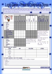 English Worksheet: Logic game (4th) - Present Continuous Tense *** with key *** created with WORD 2003