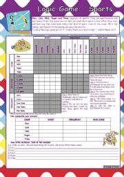 English Worksheet: Logic game (26th) - Sports - for intermediate ss - with key - fully editable *** created with WORD 2003