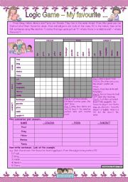 English Worksheet: Logic game (12th) - My favourite *** with key *** for elementary level *** created with WORD 2003
