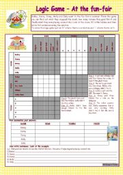 English Worksheet: Logic game (27th) - At the fun-fair * upper-elementary * with key * fully editable *** created with WORD 2003