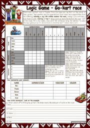 English Worksheet: Logic game (24th) - Go-kart race *** with key *** for intermediate level *** created with WORD 2003