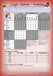English Worksheet: Logic game (11th) - Holiday *** with key *** for elementary level *** created with WORD 2003