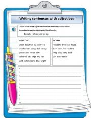 English Worksheet: Writing sentences with adjectives
