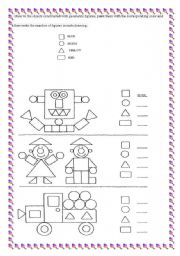 English Worksheet: Geometric shapes, colors and numbers.