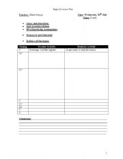English Worksheet: Blank lesson plan format