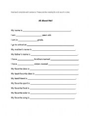 English Worksheet: ALL ABOUT ME!!!!