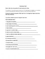 English worksheet: Scavenger Hunt