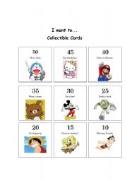 English worksheet: I want to... Collectible Cards