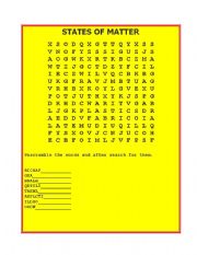English Worksheet: States of matter word search