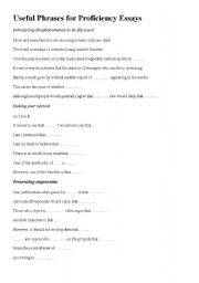 English Worksheet: USEFUL PHRASES FOR  ESSAY WRITING