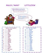 English Worksheet: Much/ Many/ Little/Few