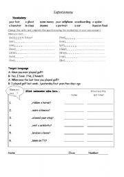 English Worksheet: Experiences/ Have you ever?