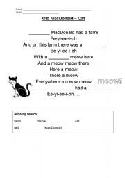 English worksheet: Old Macdonald - cat