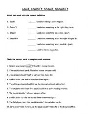 English Worksheet: Modal verbs could, couldnt, should, shouldnt