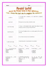 English Worksheet: > Phrasal Verbs Practice 47! > --*-- Definitions + Exercise --*-- BW Included --*-- Fully Editable With Key!