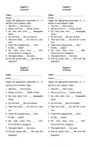 English Worksheet: In On At