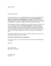 English Worksheet: letter  to parents