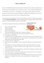 English Worksheet: What is a healthy diet?