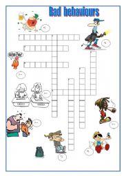 English Worksheet: CROSSWORD / BAD BEHAVIOURS