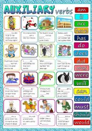 English Worksheet: Auxiliary verbs *B&W + KEY included*