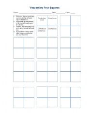 English Worksheet: Vocabulary 4-Square - Way of bring vocab from context to memory