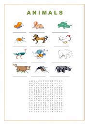 English Worksheet: WORD SEARCH ANIMALS
