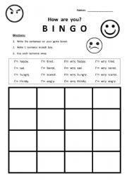 English Worksheet: How Are You? BINGO Board