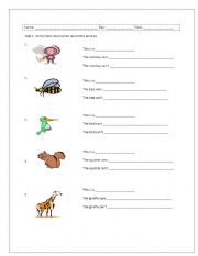 English worksheet: Worksheet for animals. Animals and Tree.