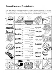 English Worksheet: Quantities and Containers