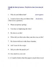 English Worksheet: kinds of sentences