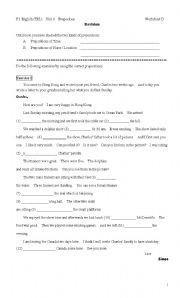 English worksheet: F.1 English (TBL)  Unit 6  Preposition