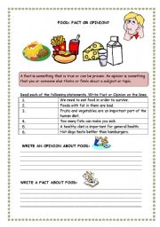English Worksheet: Food: Fact or opinion