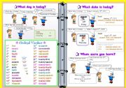 English Worksheet: What day is today/ Ordinal Number/ Date / Birthday