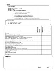 English Worksheet: Short Story Review Marking Rubric