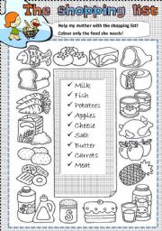 English Worksheet: The shopping list