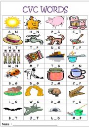 English Worksheet: CVC words- medial sounds