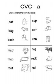 English Worksheet: CVC-a Vocabulary words