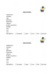 English worksheet: About Myself - Personal Identification Worksheet