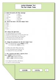 English worksheet: Lexical-Grammar Test, The Past Simple Tense