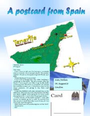 English Worksheet: Reading A postcard from Spain
