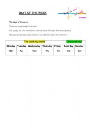 English Worksheet: days of the week