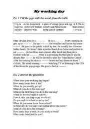 English Worksheet: my working day