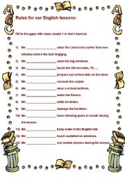English Worksheet: Classroom rules - must, mustnt, dont have to