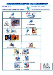 English Worksheet: The Smurfs introduce to be - how to use it + tenses + exercises