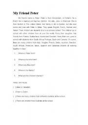 English Worksheet: My Friend Peter